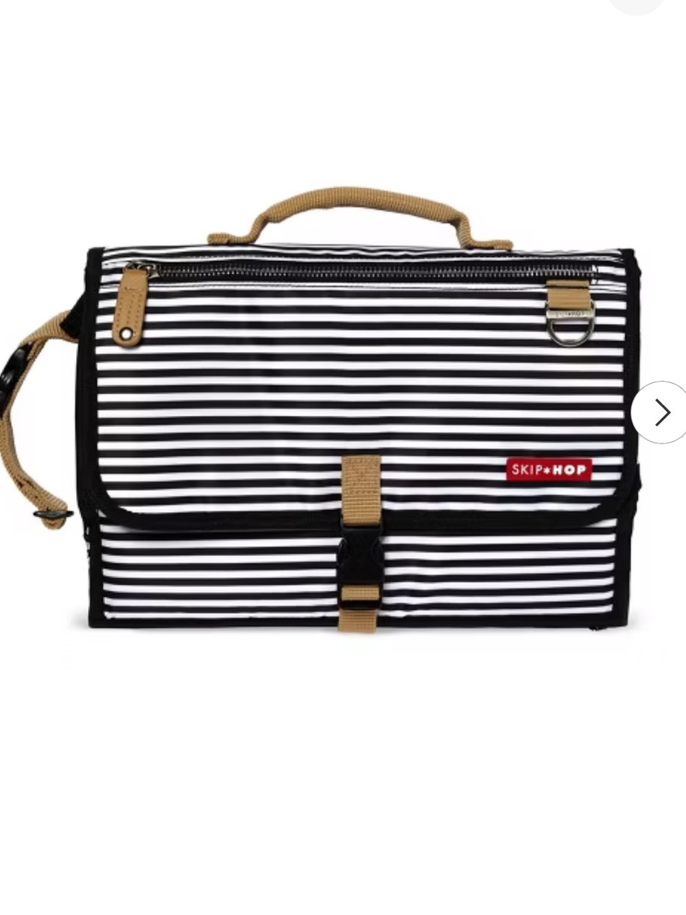 Skip Hop Black & White Striped Men's Toiletry Bag with Tan Accents